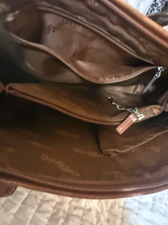 Fossil Brown Leather Shoulder Bag Tote Purse Vintage Cognac Zip Top - Picture 9 of 9